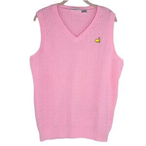 MASTERS Collection Sweater Vest Women XL Pink V-Neck Cable Knit Cotton USA EUC